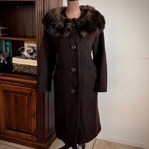 1951 Vintage Union Label Kay McDowell Brown Buttoned Down Wool Fur Coat (Sz M/L)